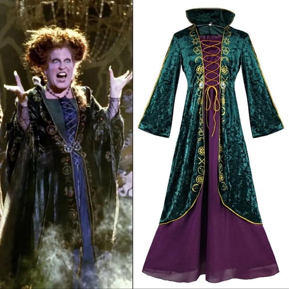 Women Winifred Sanderson Dress Halloween Witch Cosplay Costume Green - Picture 3 of 6